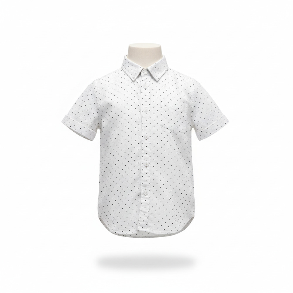 Boy's Short Sleeve Button-Up Shirt Navy Blue Polka Dot ( Size 4 )